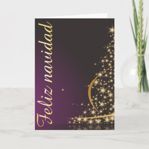 Carte Motivo navideño morado con dorado árbol de navidad