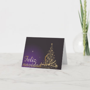 Carte Motivo navideño morado oscuro con dorado árbol de