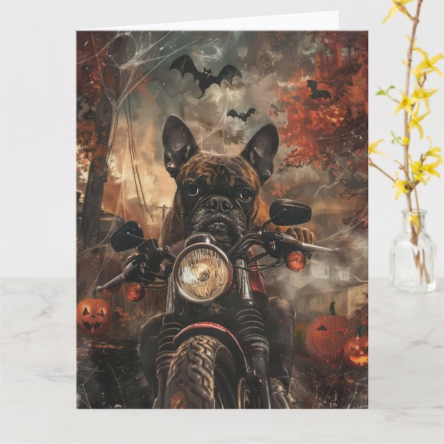 Carte Moto à cheval Boxer Halloween effrayant (Fleur jaune)