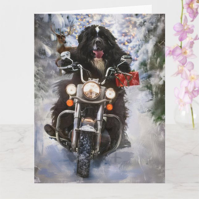 Carte Moto à chiens de Terre-Neuve Noël (Orchidée)