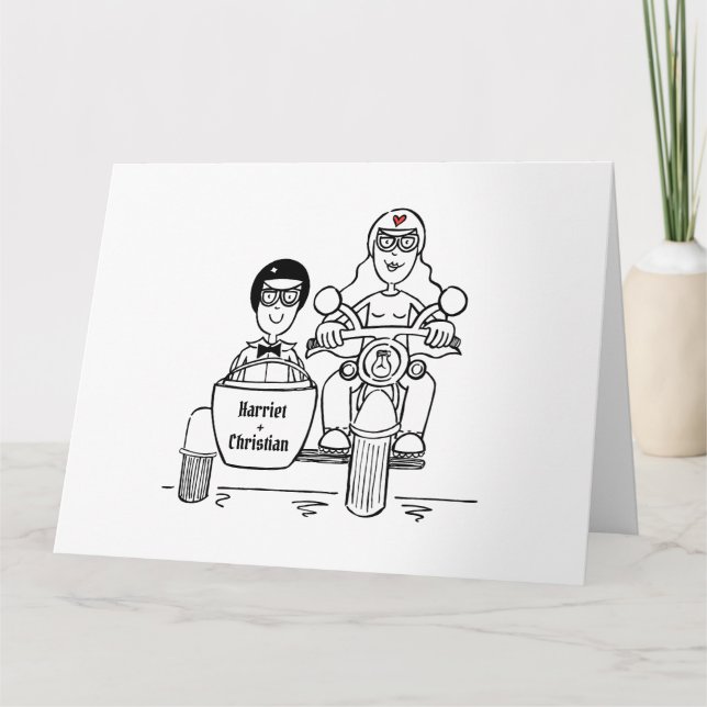 Carte Moto personnalisée + Mariage Sidecar (Devant)