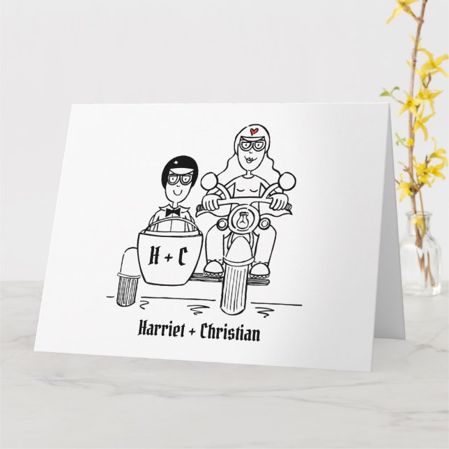Carte Moto personnalisée + Mariage Sidecar (Fleur jaune)
