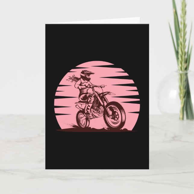 Carte Motocross Girl Retro rose Vintage (Devant)