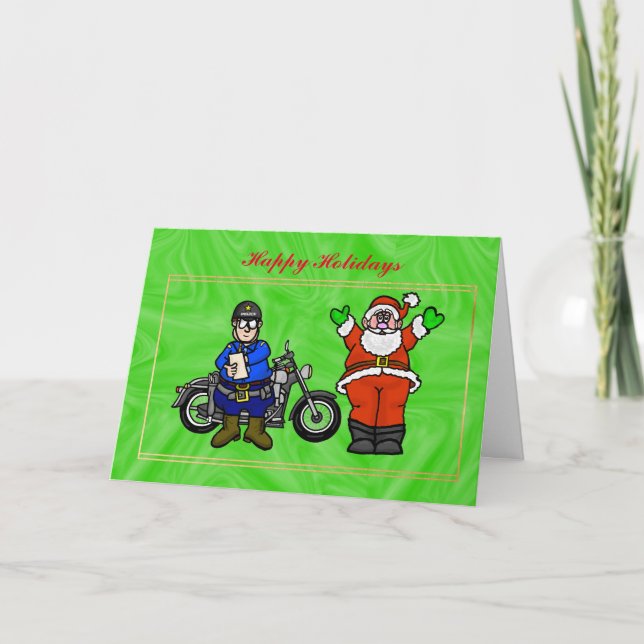 Carte Motorcycle Cop et Père Noël Christmas Card (Devant)