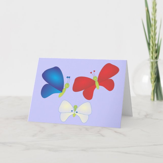 Carte Mouches rouges, blanches et papillons (Devant)