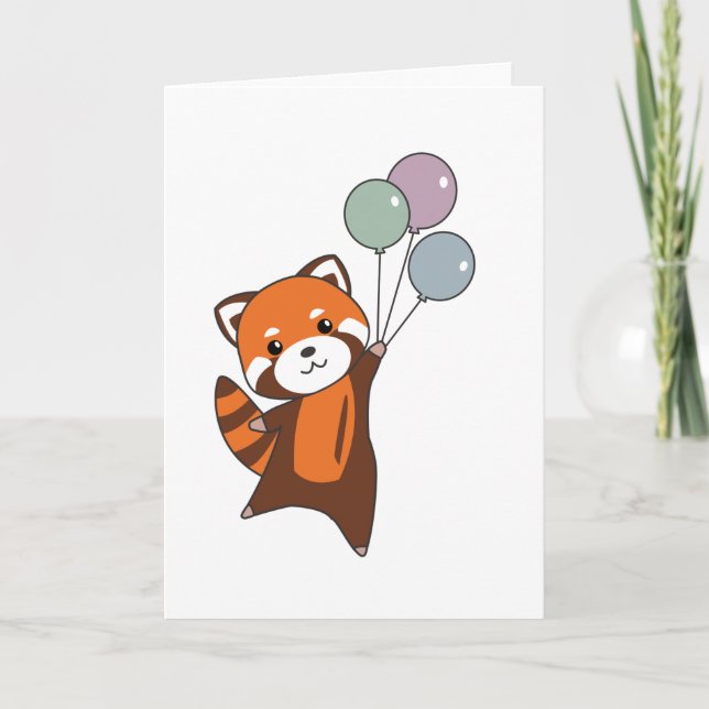 Carte Mouches Rouges Panda Ballons mignons Animaux Pour  (Devant)