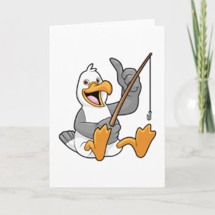 Carte Mouette à la pêche avec canne à pêche