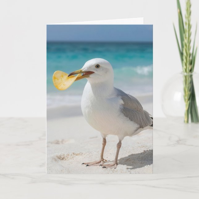 Carte Mouette d'anniversaire avec une chips (Devant)