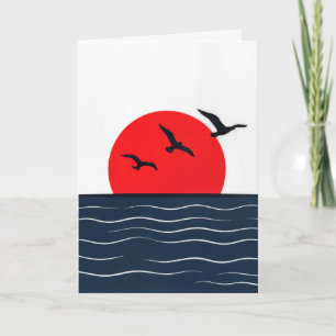 Carte Mouettes d'anniversaire sur Soleil Rouge dans l'Oc