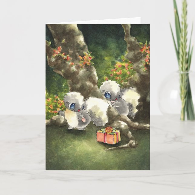 Carte Mouffettes avec un cadeau (Devant)