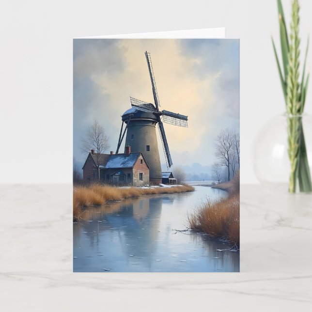 Carte Moulin à vin d'hiver près du canal gelé (Devant)