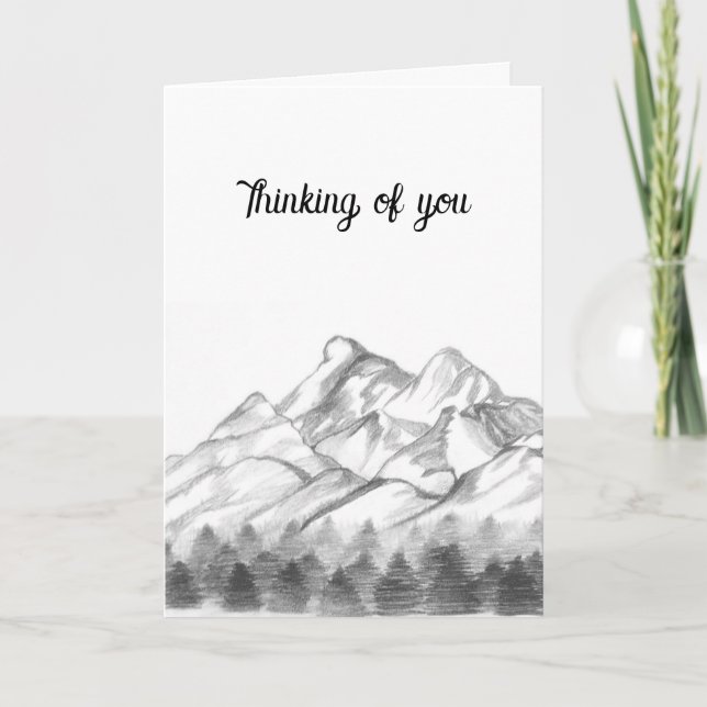 Carte Mountains Sketched in Pencil on Note Card (Devant)