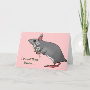 Carte Mouse tenant des marguerites pour votre anniversai