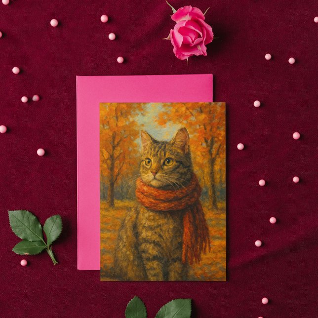 Carte Moustaches d'automne Un chat confortable dans la b (Créateur téléchargé)