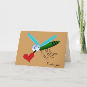 Carte Moustique de dessin animé triste avec cœur Texte p