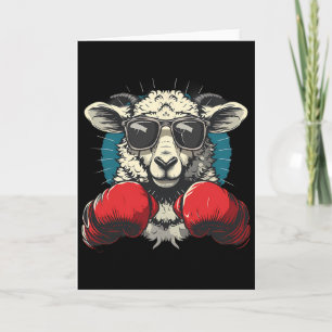 Carte Mouton boxeur avec gants de boxe Kickboxing Drôle
