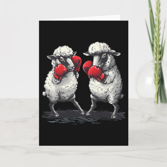 Carte Moutons de boxe avec gants de boxe Kickboxing Drôl (Devant)