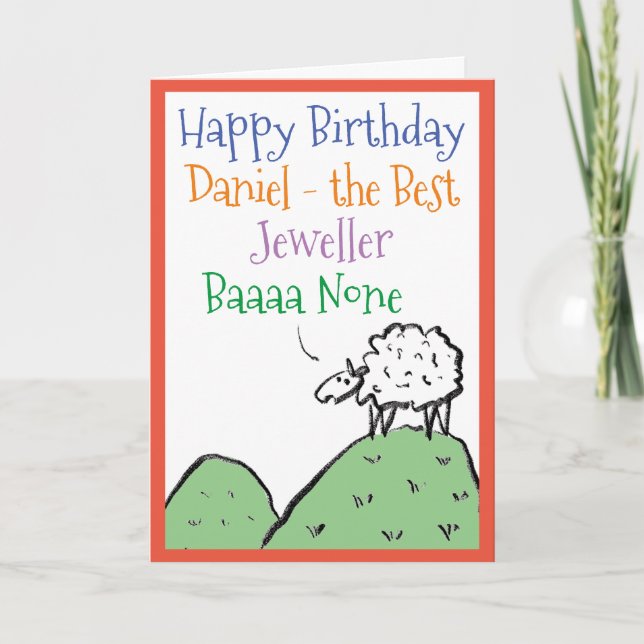 Carte Moutons Design Joyeux Anniversaire à un Bijoutier (Devant)