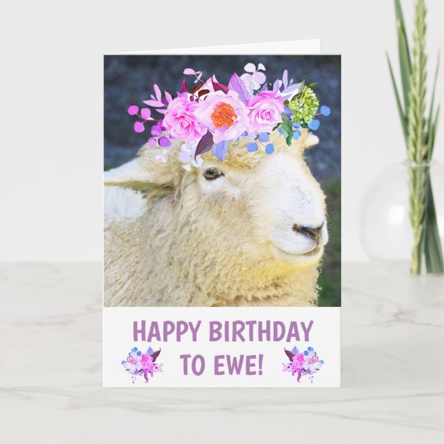 Carte Moutons Fraîches Avec Fleurs Anniversaire (Devant)