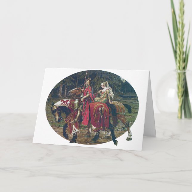 Carte Mucha chevalier dame peindre chevaux forêt romanti (Devant)