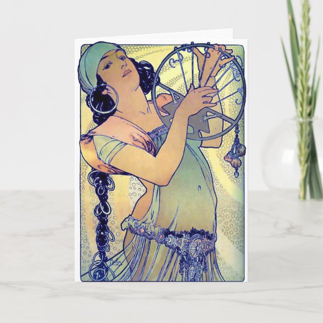 Carte mucha gypsy tambourin danse musique femme (Devant)