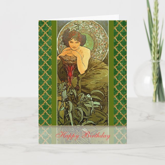Carte Mucha ~ "Precious Stones - Emerald" Mai Anniversai (Devant)