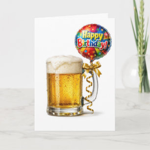 Carte Mug à bière d'anniversaire avec ballon de fête