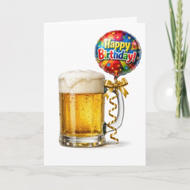 Carte Mug à bière d'anniversaire avec ballon de fête (Devant)