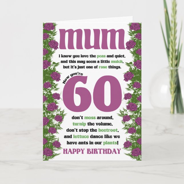 Carte Mum 60th Gardener Pun Wordplay Anniversaire (Devant)