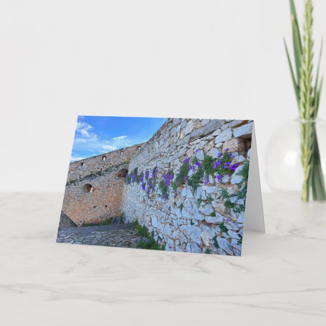 Carte Mur En Briques Avec Fleurs Violettes Nauplie Grèce (Devant)