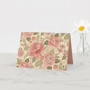 Carte Muse Florale Poussiéreuse - Style Batik Rose Pouss