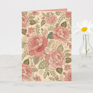 Carte Muse Florale Poussiéreuse - Style Batik Rose Pouss