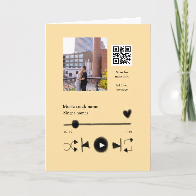 Carte Music player personalized couple love q r code tex (Devant)