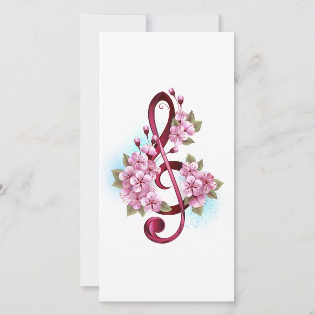 Carte Musical treble clef notes with sakura flowers (Devant)
