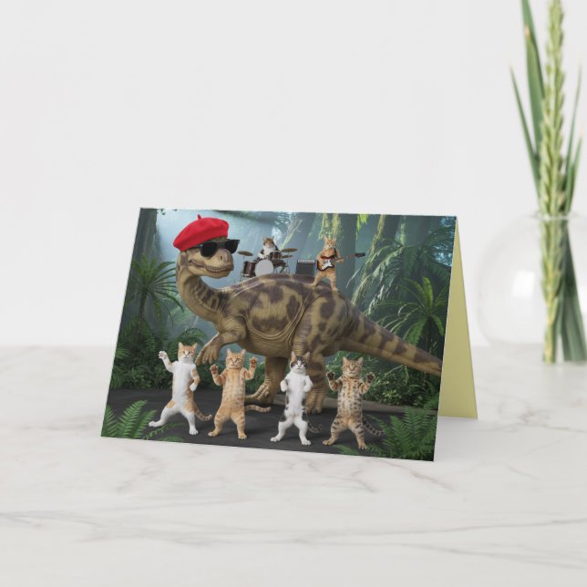 Carte musicale de dinosaure de chat mignon (Devant)