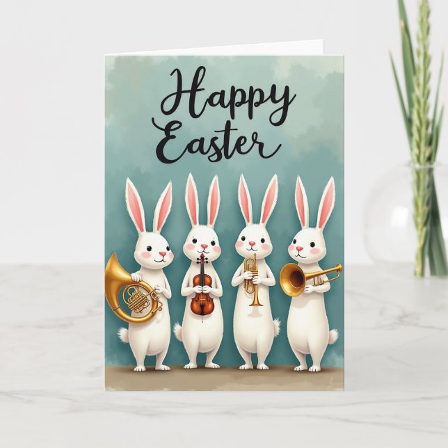 Carte musicale de Pâques avec lapin heureux (Devant)