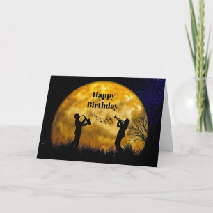 Carte Musiciens Pleine lune Aquarelle Anniversaire