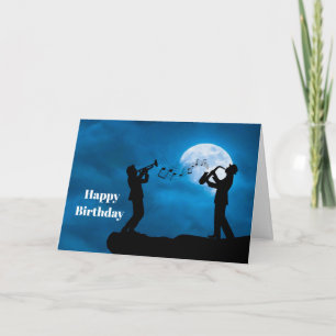 Carte Musiciens Pleine lune Silhouette Anniversaire