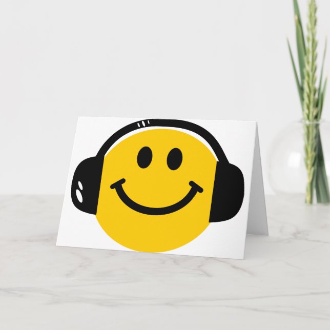 Carte Musique Aimer un visage heureux avec casques (Devant)