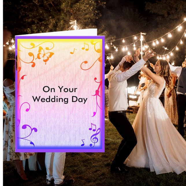 Carte Musique Feuille papillon coloré Mariage de grains  (Music Butterfly Leaves Colorful Wood Grain Wedding Card)