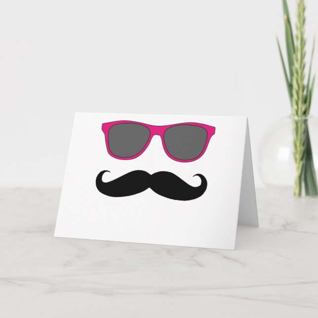 Carte Mustache et lunettes de soleil rose Humour (Devant)