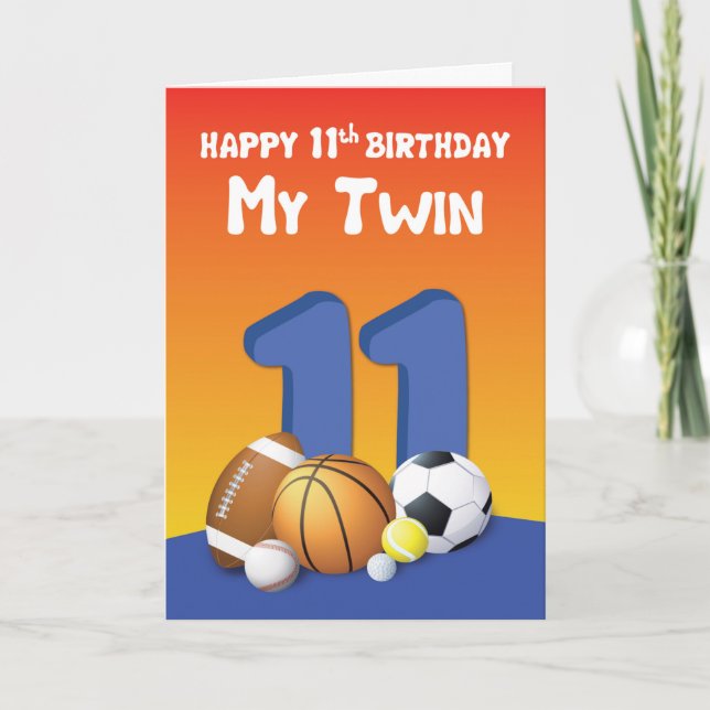 Carte My Twin Brother 11th Birthday Sports Balls (Devant)