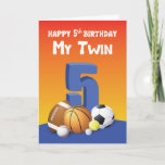 Carte My Twin Brother 5Birthday Sports Balls<br><div class="desc">Tirez cette carte d'anniversaire colorée et drôle à votre frère jumeau qui comme vous célébrera son 5e anniversaire. Il rebondira sûrement avec joie quand il aura reçu cette carte de toi.</div>