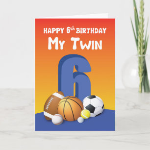 Carte My Twin Brother 6th Birthday Sports Balls