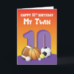 Carte My Twin Sister 10th Birthday Sports Balls<br><div class="desc">Cela sera une surprise pour votre soeur jumelle quand vous lui donnerez ceci à l'occasion de la célébration de votre 10e anniversaire. Cette carte colorée présente une collection de boules de sport assorties sur le devant.</div>