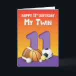 Carte My Twin Sister 11th Birthday Sports Balls<br><div class="desc">La célébration du 11e anniversaire de votre soeur jumelle et de vous-même arrivera bientôt. Maintenant que vous avez déjà trouvé cette carte,  nous vous suggérons de profiter de l’occasion pour la commander et la remettre le jour de votre 11e anniversaire.</div>