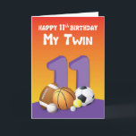 Carte My Twin Sister 11th Birthday Sports Balls<br><div class="desc">La célébration du 11e anniversaire de votre soeur jumelle et de vous-même arrivera bientôt. Maintenant que vous avez déjà trouvé cette carte,  nous vous suggérons de profiter de l’occasion pour la commander et la remettre le jour de votre 11e anniversaire.</div>