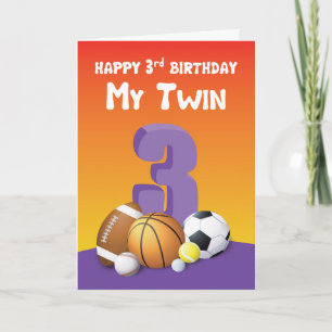 Carte My Twin Sister 3e Anniversaire Balles sportives
