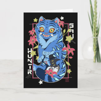 Carte Mystical Blue Tiger Japanese Folk Art Style