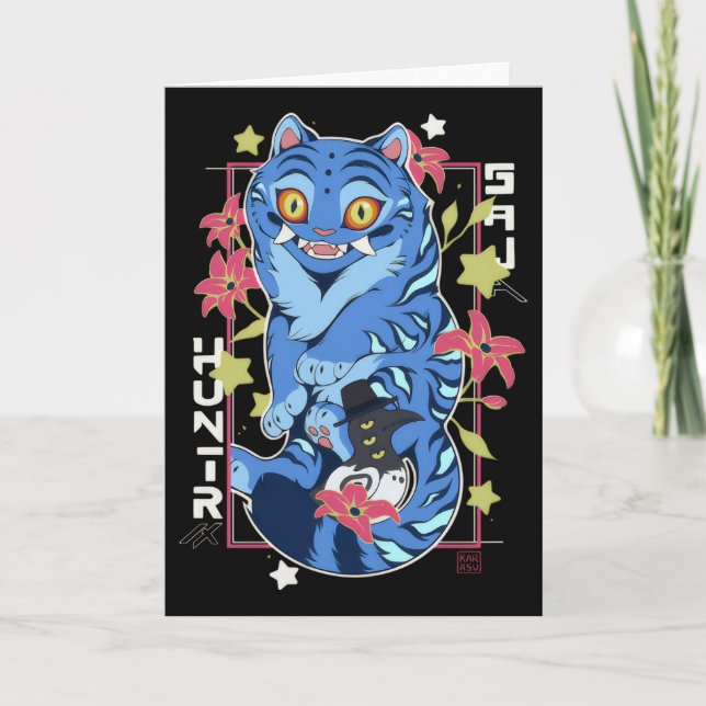 Carte Mystical Blue Tiger Japanese Folk Art Style (Devant)